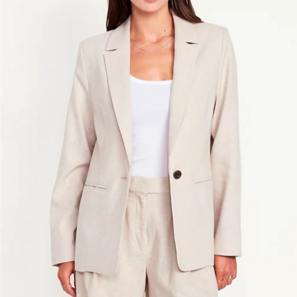 Old Navy Taylor Linen-blend Women's Beige Blazer NWOT